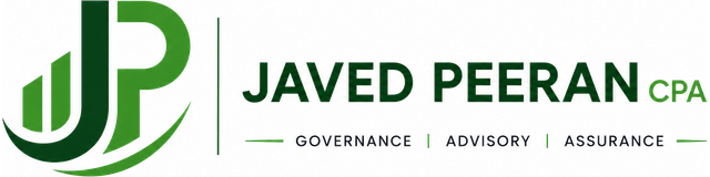 Javed Peeran CPA logo. Governance, Advisory, Assurance